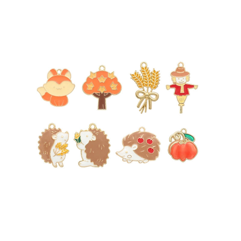 10 PCS/Package Alloy Hedgehog Pumpkin Fox Pendant Jewelry Accessories