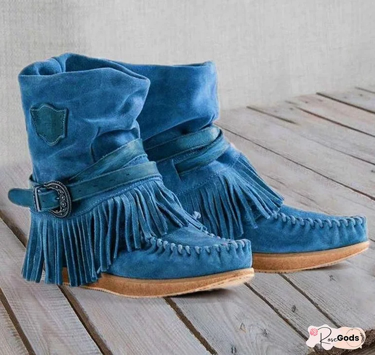 Bohemian Style Casual Blue Boots