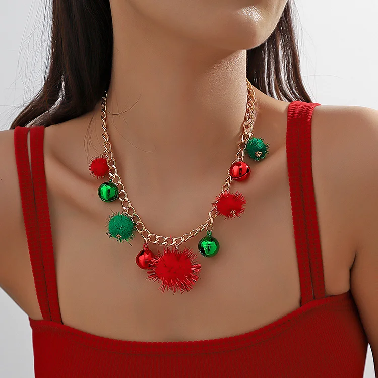 Christmas Cute Cartoon Jingling Bell Contrast Color Necklace