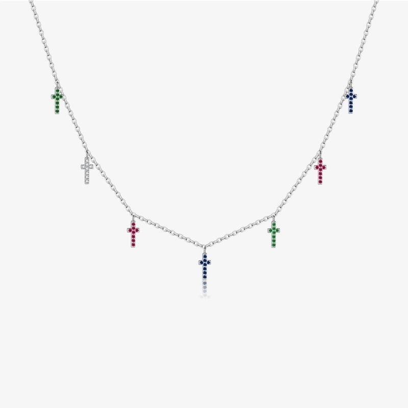 925 Sterling Silver Zircon Inlay Cross Pendant Necklace