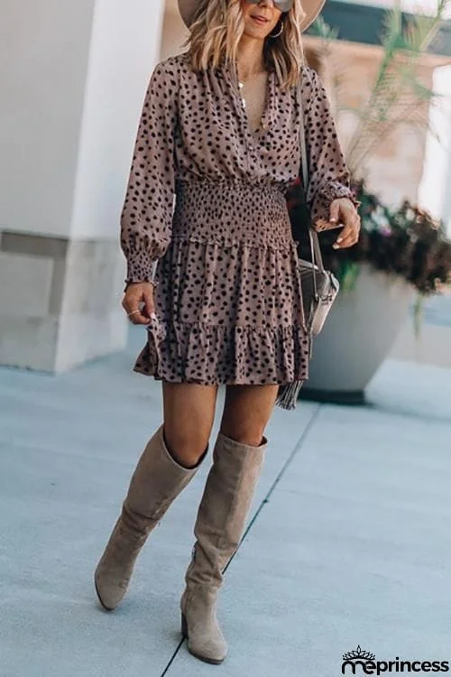 Dot Long Sleeve Mini Dress