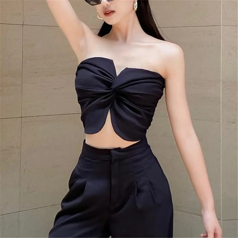 Uveng Uveng Women's Summer Fashion Short Bow Slim Sleeveled Kink Collar Chest