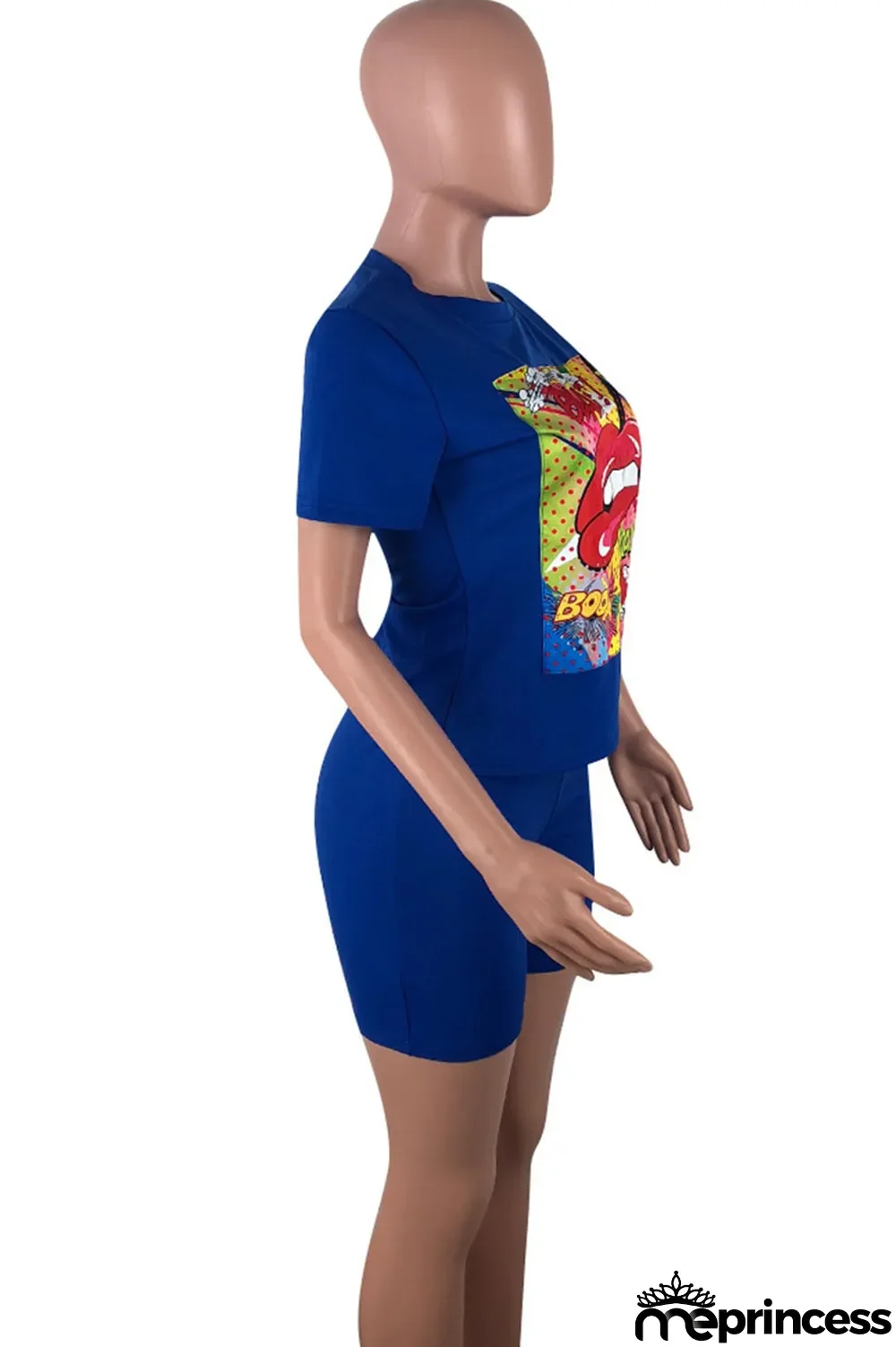 Orange Casual Letter Print Split Joint O Neck Short Sleeve Two Pieces