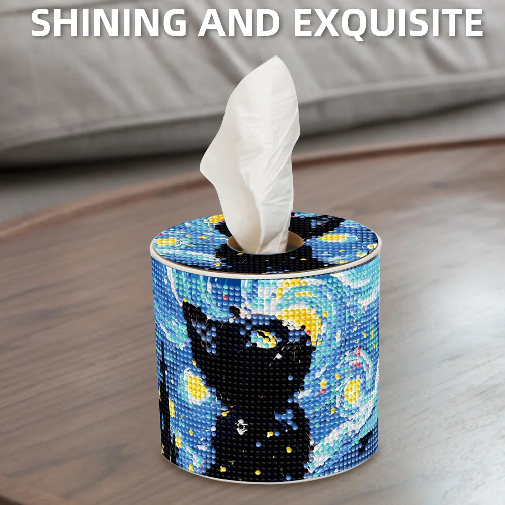 Black Cat DIY Diamond Painting Handmade Tissue Holder Rhinestones Tissue Box