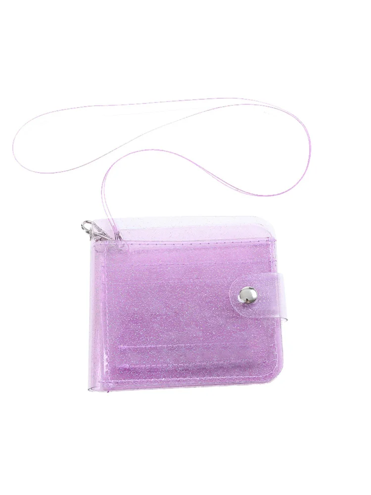 Transparent Purse Women PVC Clear Short Purse Wallet Card Holder (Purple)