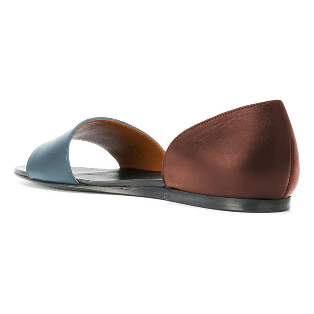 Vegan Leather Round Toe Flat Comfy Sandals in Blue & Brown
