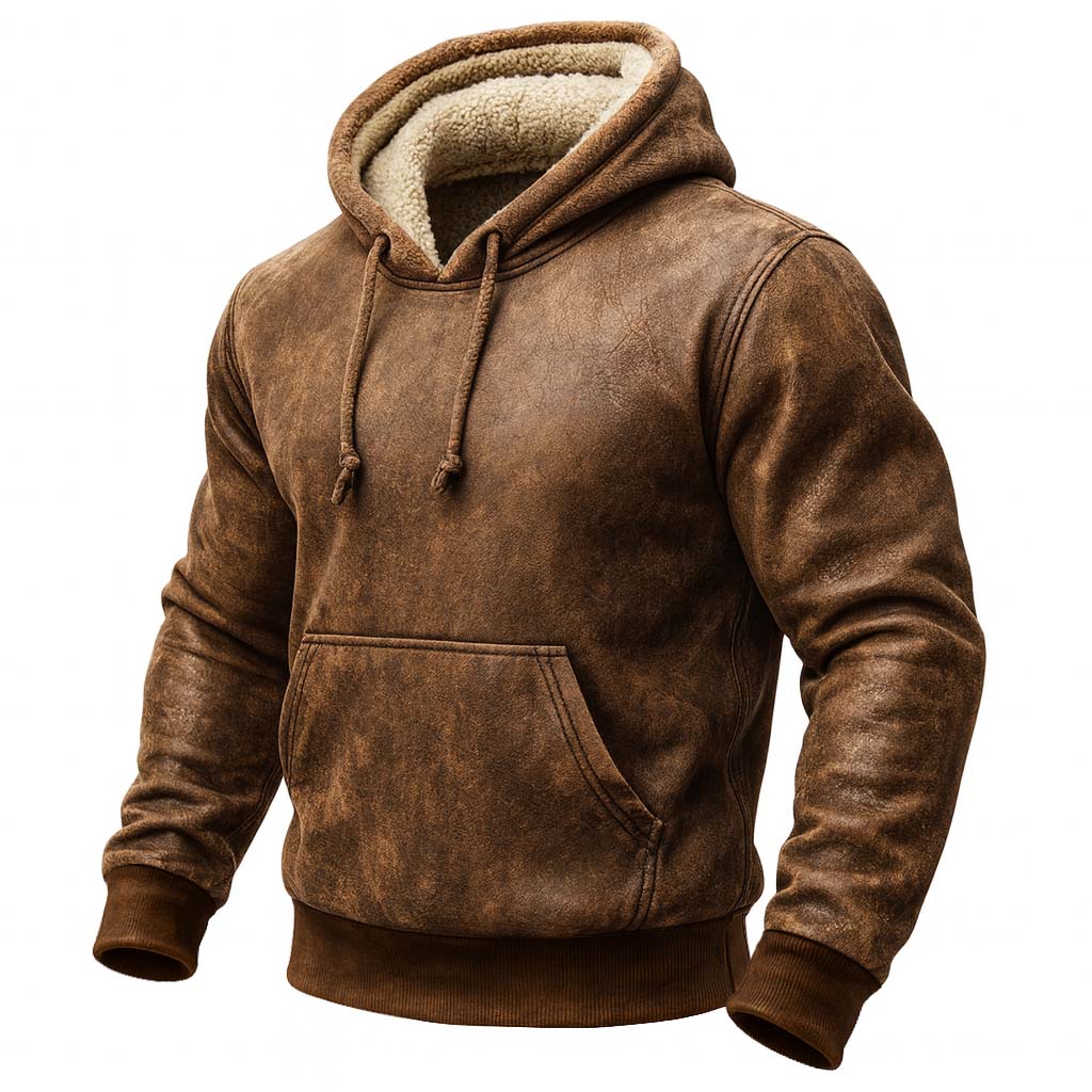 Warm Brown Hooded Sweatshirt with Sherpa Lining