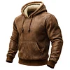 Men's Vintage Brown Leather Fleece Western Cowboy Warm Hoodie by Inlyline