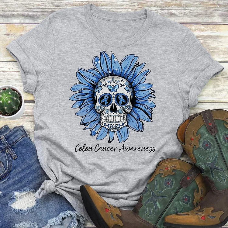 Blue Sunflower Sugar Skull  T-Shirt Tee --Annaletters
