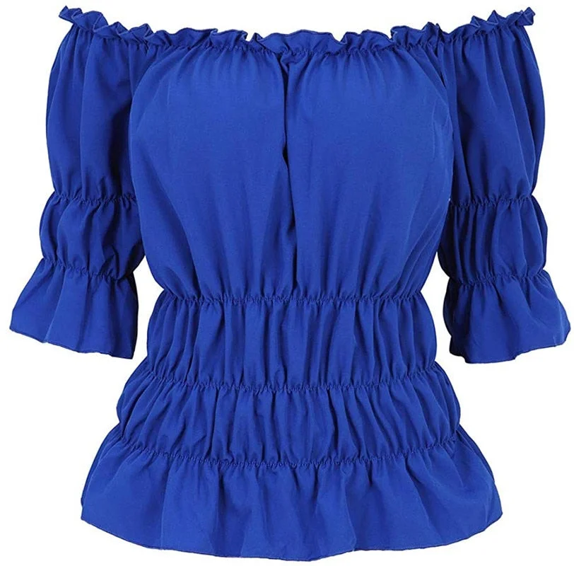 Women Renaissance Medieval Chemise Shirt Victorian Girls Gothic Retro Peasant Wench off shoulder Blouse Resist top Costume