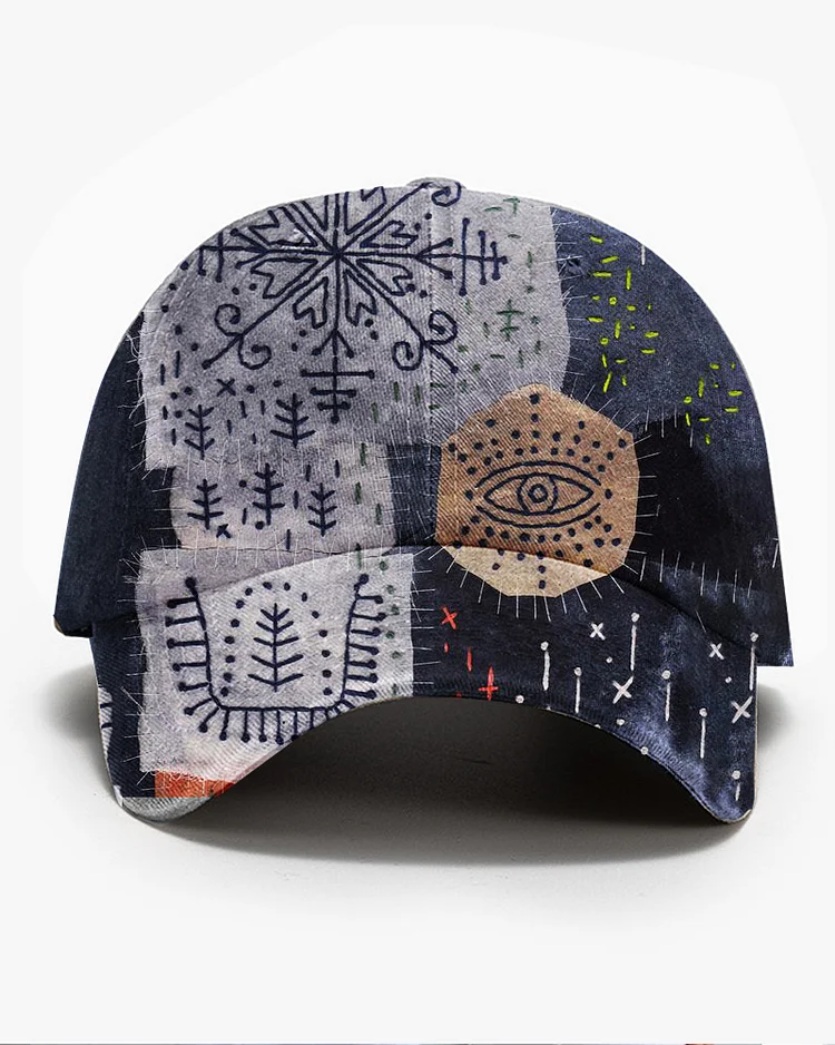 Boro Patchwork Print Baseball Cap Sun Hat