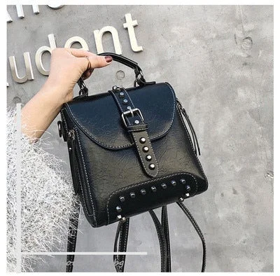 Multifunctional Rivet Backpack For Women shoulder bag Small PU Leather bagpack for girls schoolbag female hand bag black Daypack