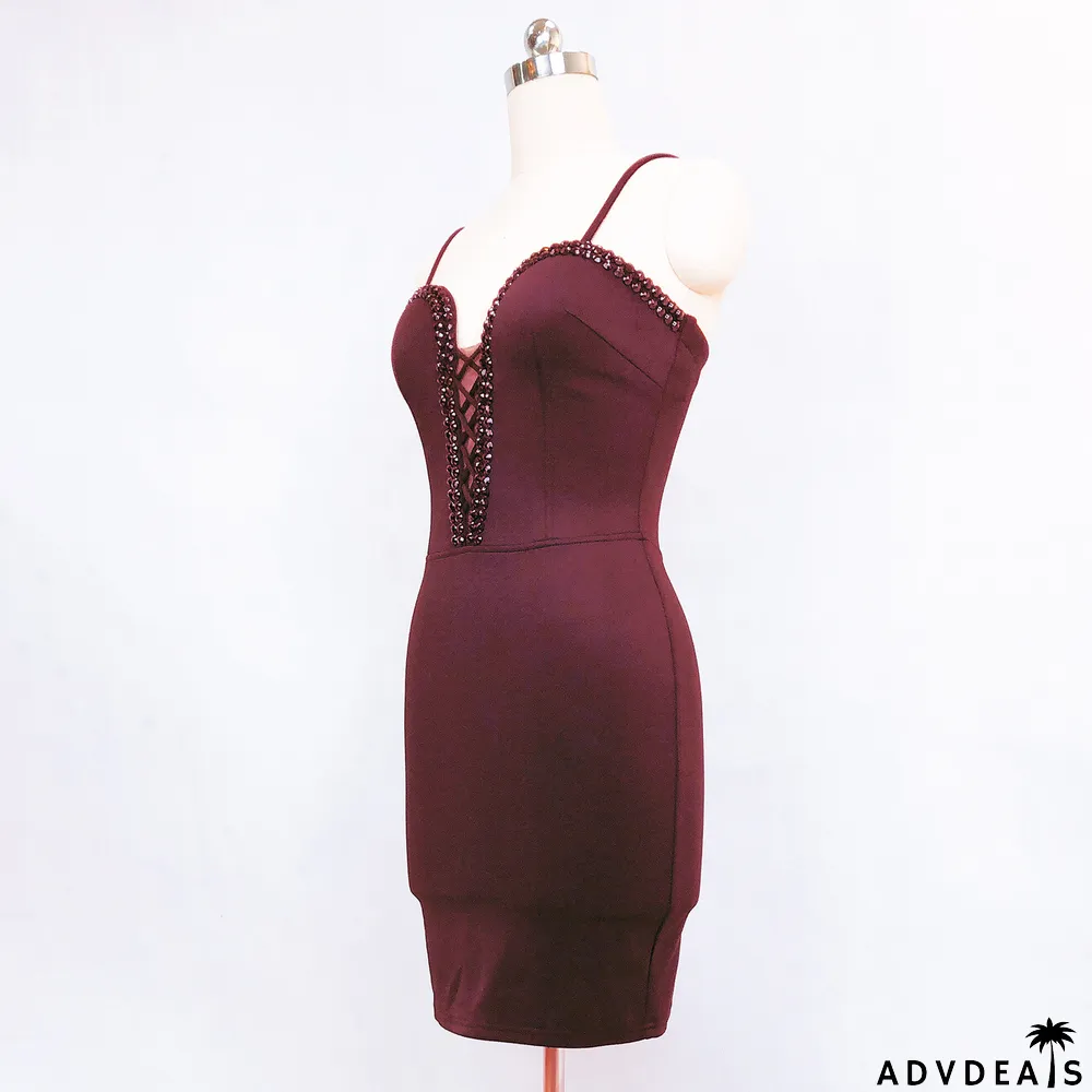 Strapless Beaded Diamond Sexy Bodycon Dress Wedding Formal Party Dress