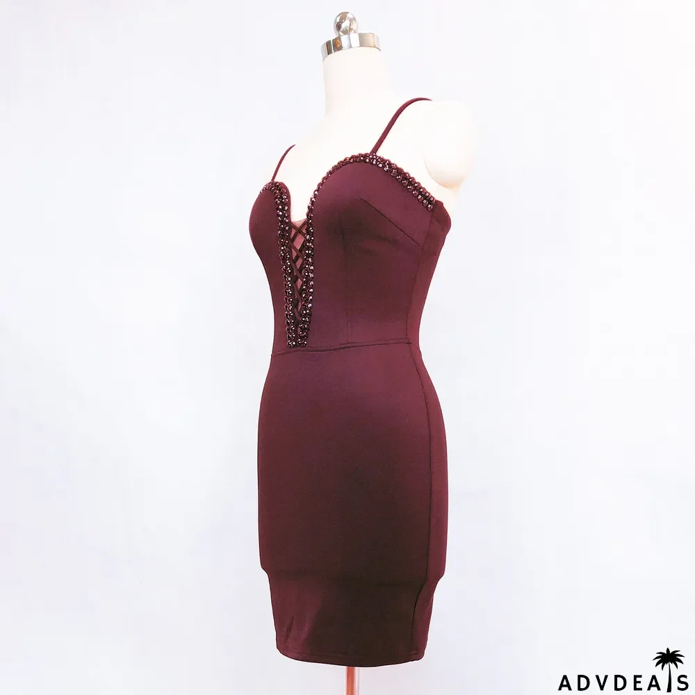 Strapless Beaded Diamond Sexy Bodycon Dress Wedding Formal Party Dress