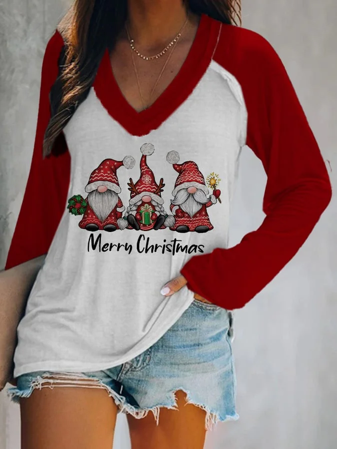 Women's  Merry Christmas Gnomes Print Casual T-Shirt