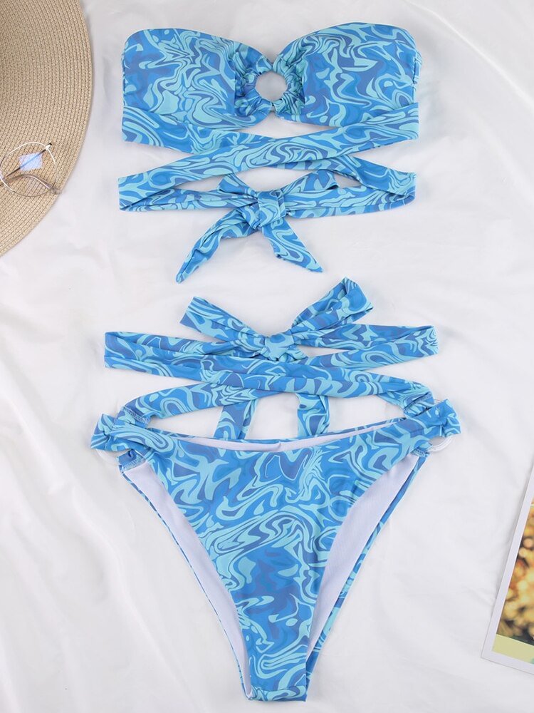 ZTVitality Ring Print Sexy Bikinis 2020 Hot Sale Bandage Bikini Strapless Padded Bra High Waist Swimsuit Female Swimwear Women