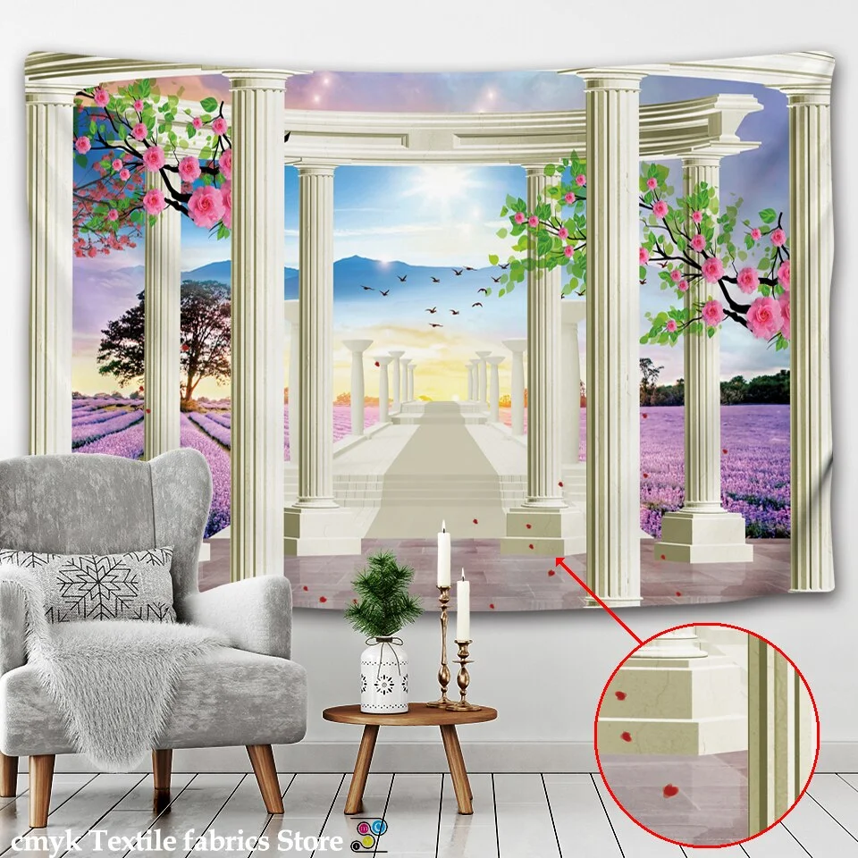 Beautiful Ancient Architecture Print Wall Hippie Tapestry Polyester Fabric Home Decor Wall Rug Carpets Hanging Big Couch Blanket