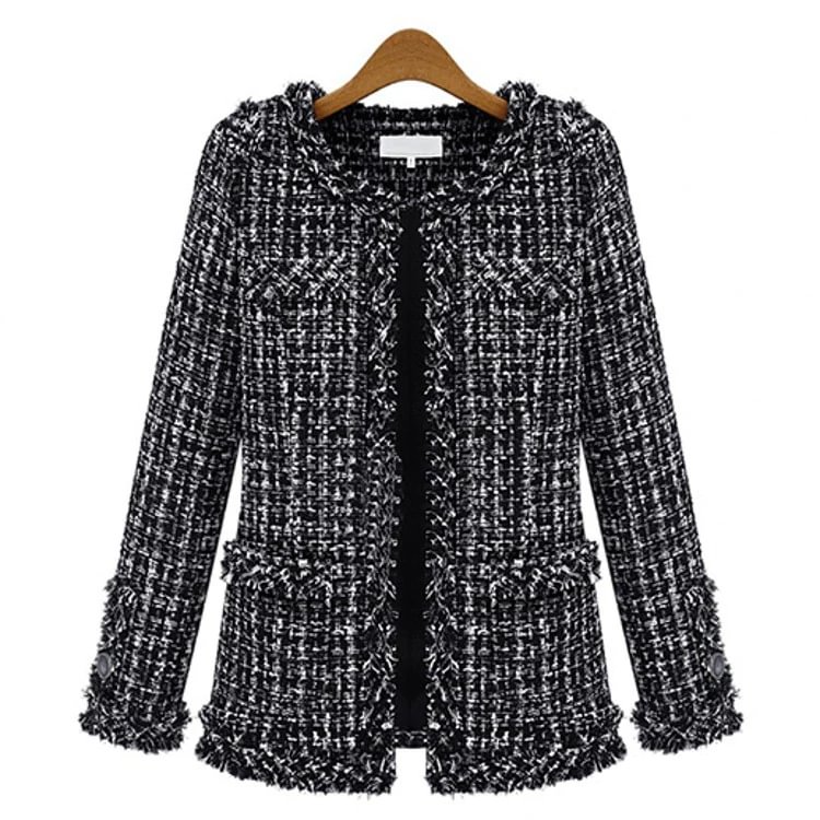 Autumn and Winter Black and White Plaid Tweed Coat Women | IFYHOME