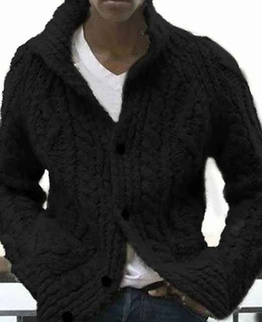 Daily Turndown Collar Cable Knit Pocket Long Sleeve Sweater Cardigan 