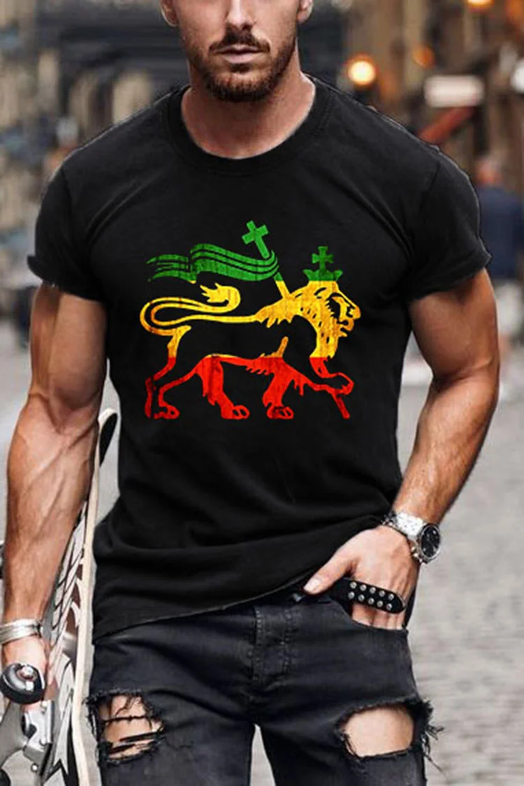 Personalized Colorblock Lion Casual Short Sleeve T-Shirt