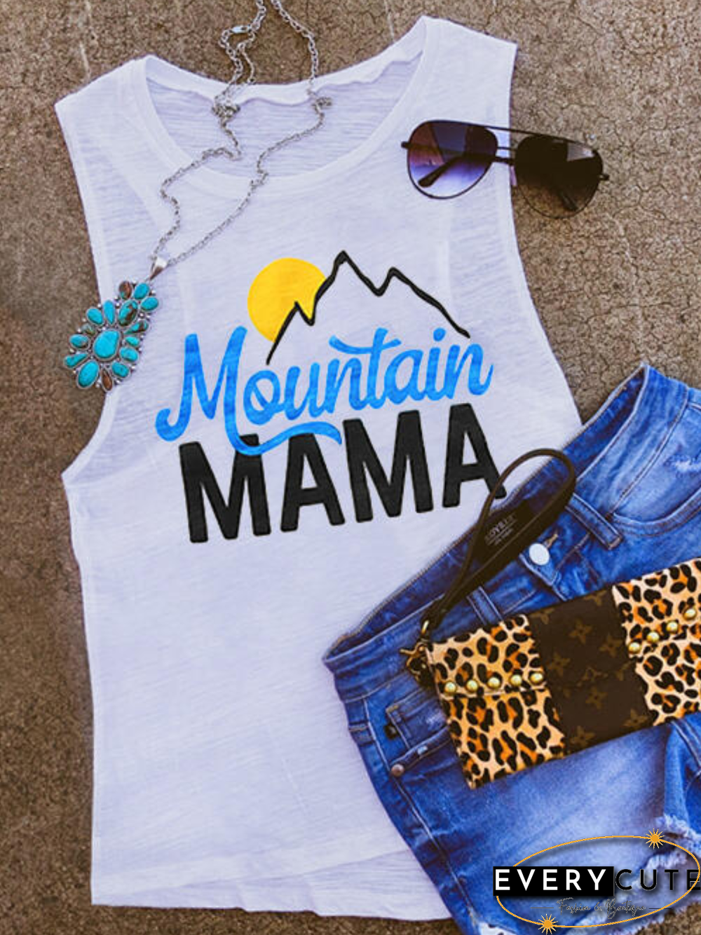 Letter Sleeveless Printed Casual Shirts & Tops