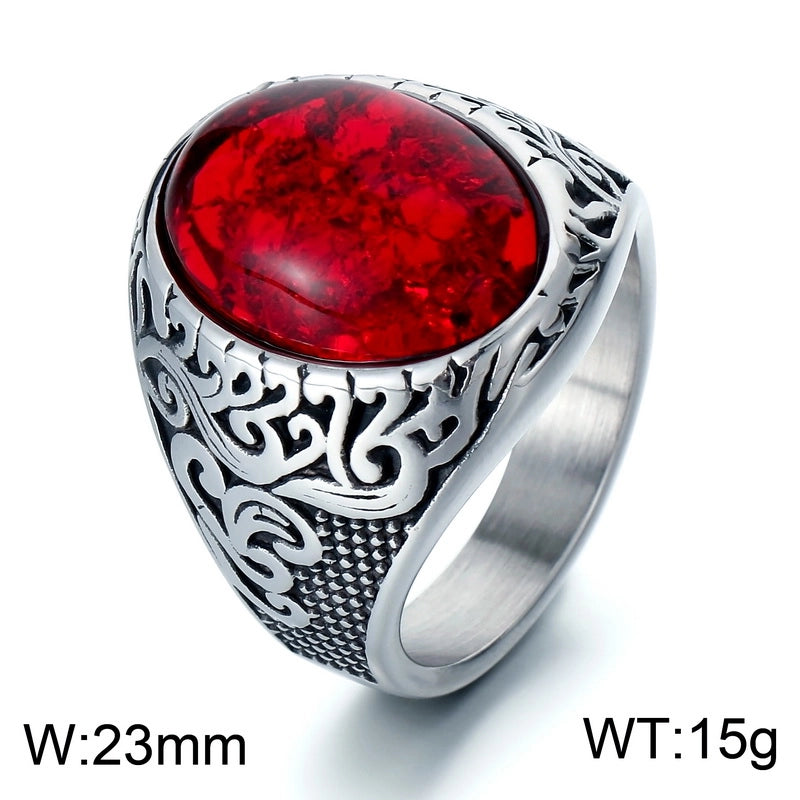 Jewelry Hip-Hop Oval 304 Stainless Steel Natural Stone 18K Gold Plated Inlay Rings