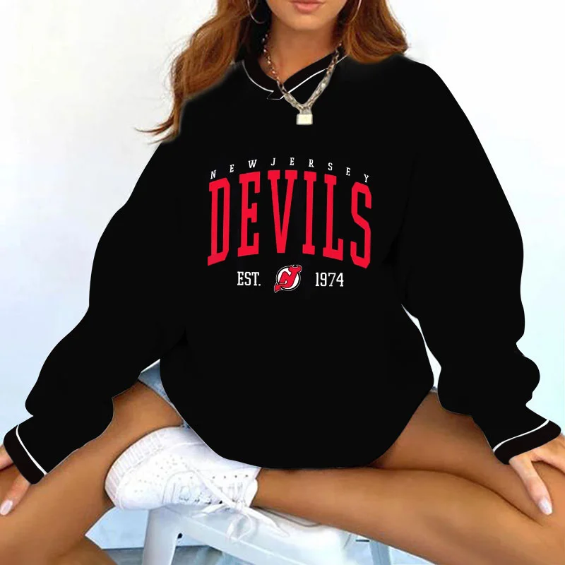 Women's Support New Jersey Devils Hockey Print Sweatshirt