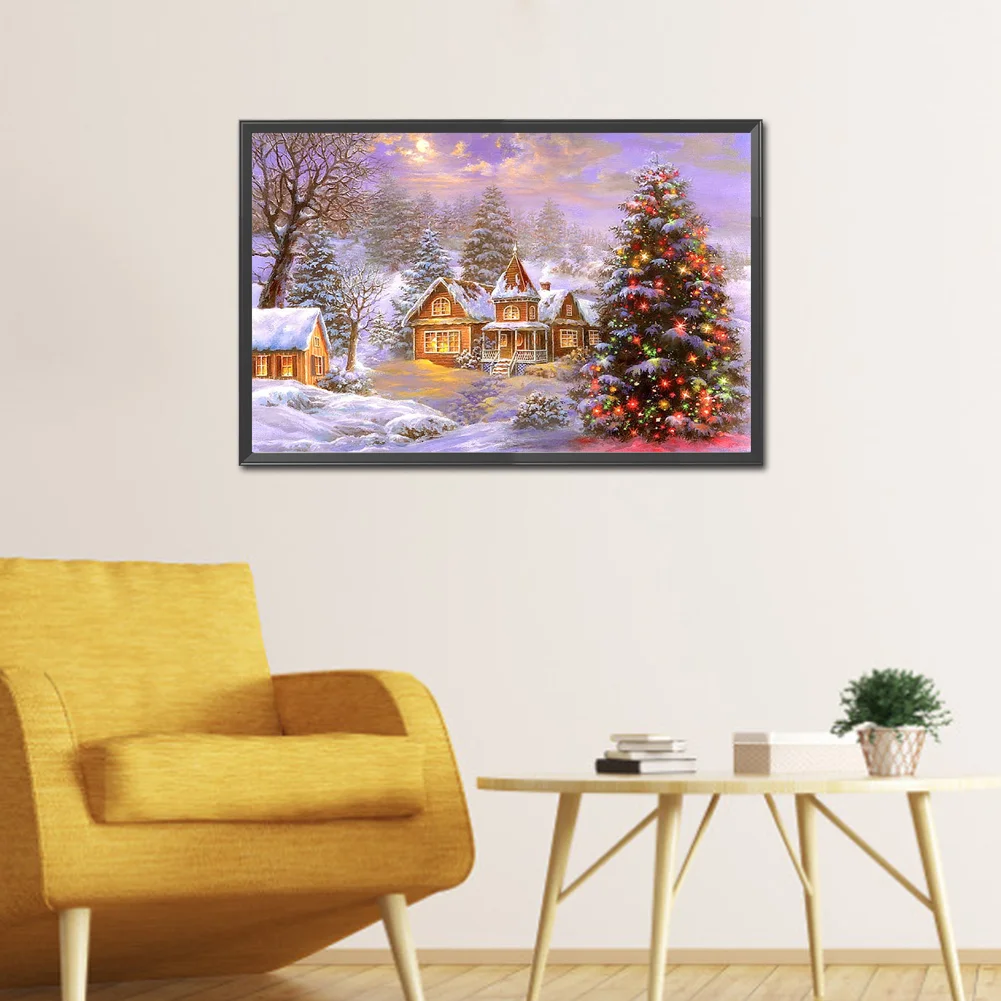 Diamond Painting - Full Round Drill - Christmas Tree Snow Town(70*45cm)