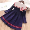 Kid Baby Girls Rabbit Sailor Collar New Knitted Preppy Dress