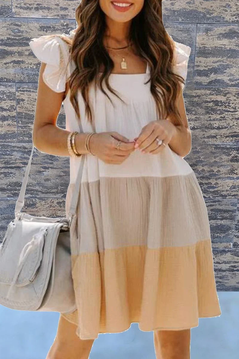 Fashion Casual Solid Split Joint Square Collar Cake Skirt Dresses