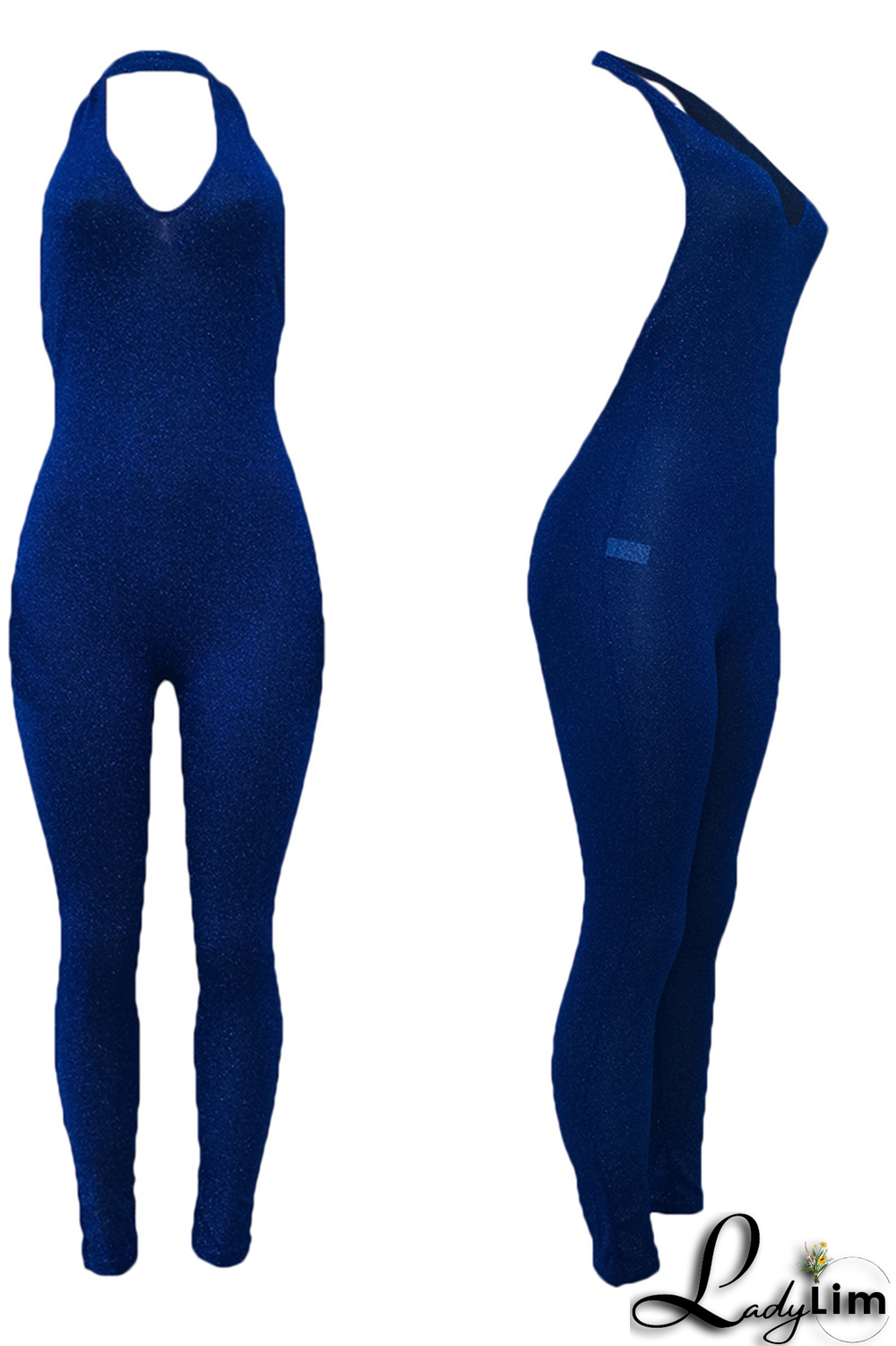 Pink Sexy Solid Patchwork Halter Skinny Jumpsuits