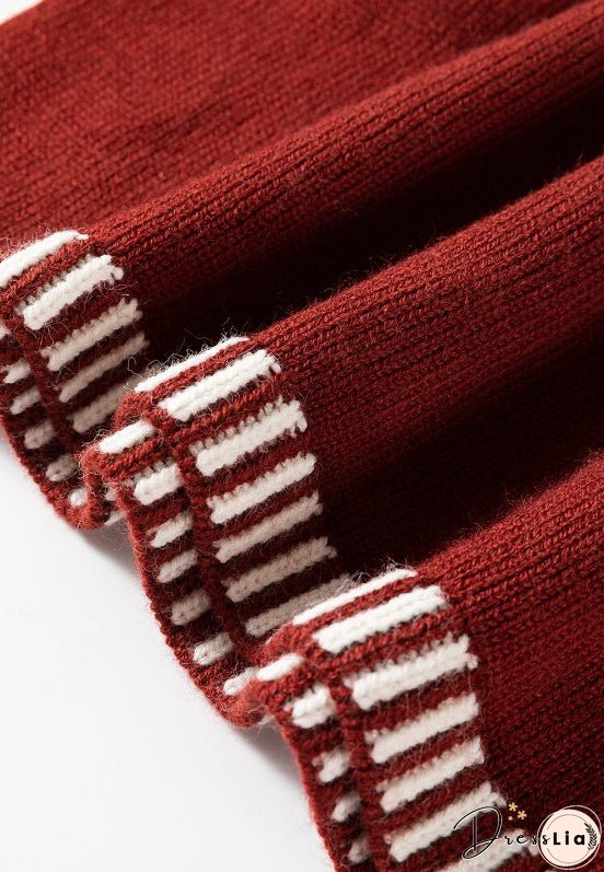 Striped Detail Round Neck Dropped Shoulder Sweater