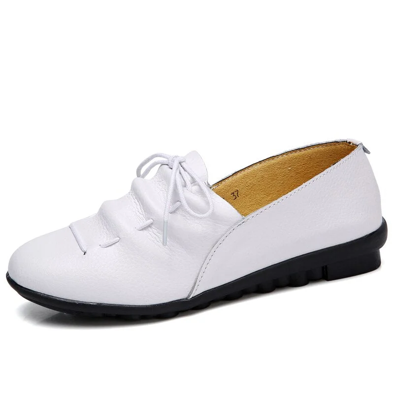 Designer Pleated Flats Women's Flat White Shoes Ladies Split Leather Loafers Wrinkles Shoes Black Slip-Ons Women Blue Moccasins