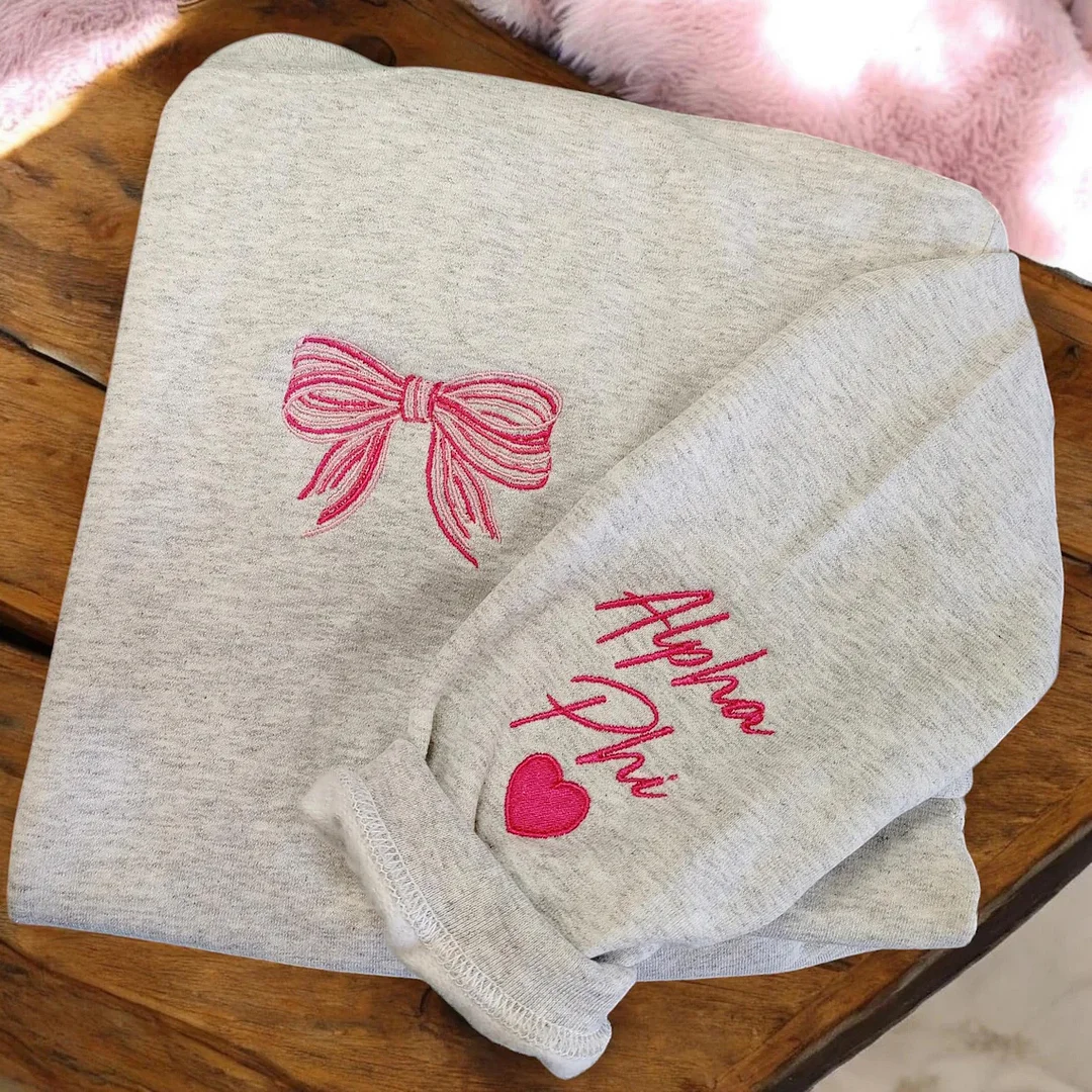 Custom Multi Color Bow Personalized Embroidered Crewneck Sweatshirt
