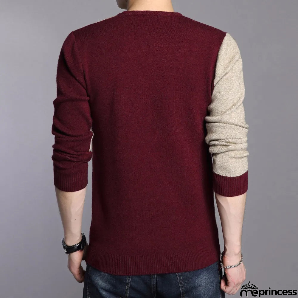 Men's O-Neck Polyester Long Sleeves Mixed Colors Pullover Sweater