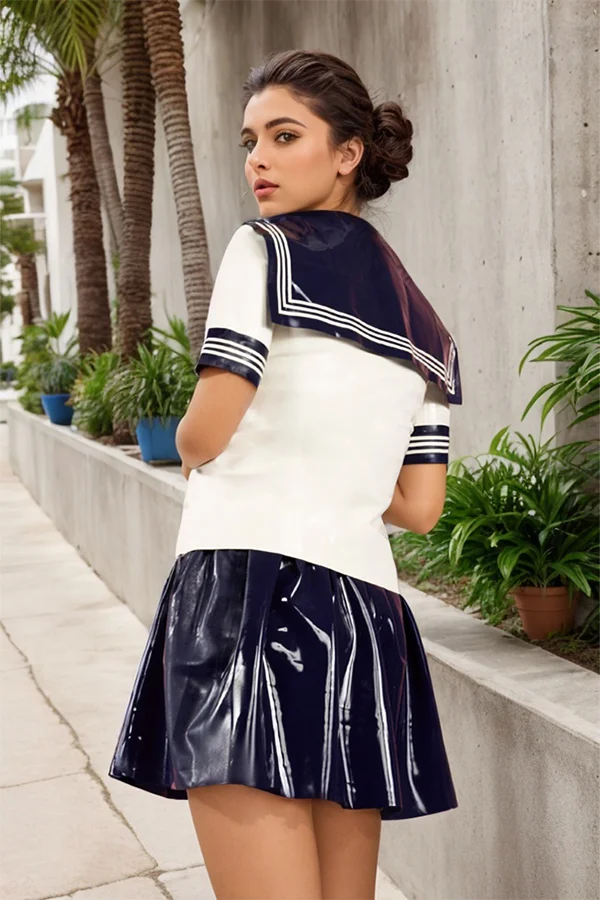 Women Latex Tops Sailor Japanese schoolUniform Set