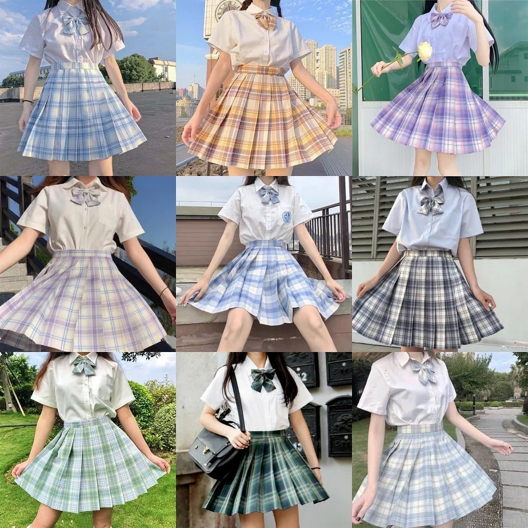 SpreePicky JK School Uniform Short Sleeve Shirt Pleated Skirt SP15645