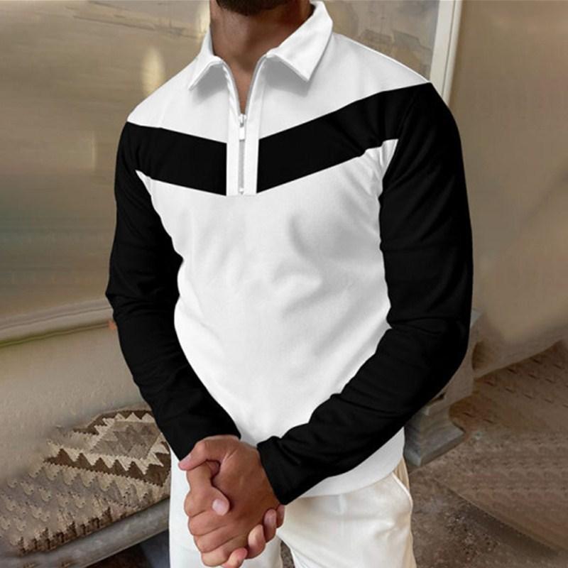 Men's Contrast Color Long Sleeve Half Zip POLO Shirt 98026437X