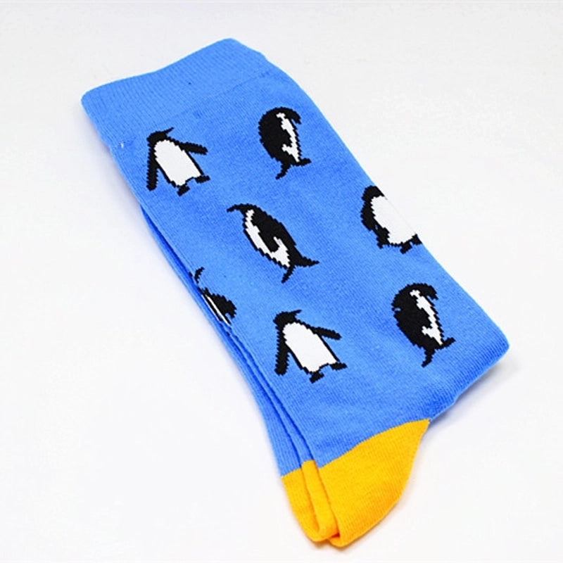 Men’s Cartoon Style Color Block Cotton Crew Socks A Pair