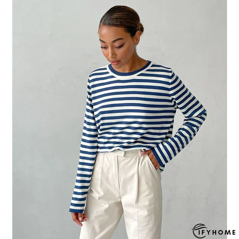 Casual Vintage Crew Neck Knitted Striped shirt & Top | IFYHOME