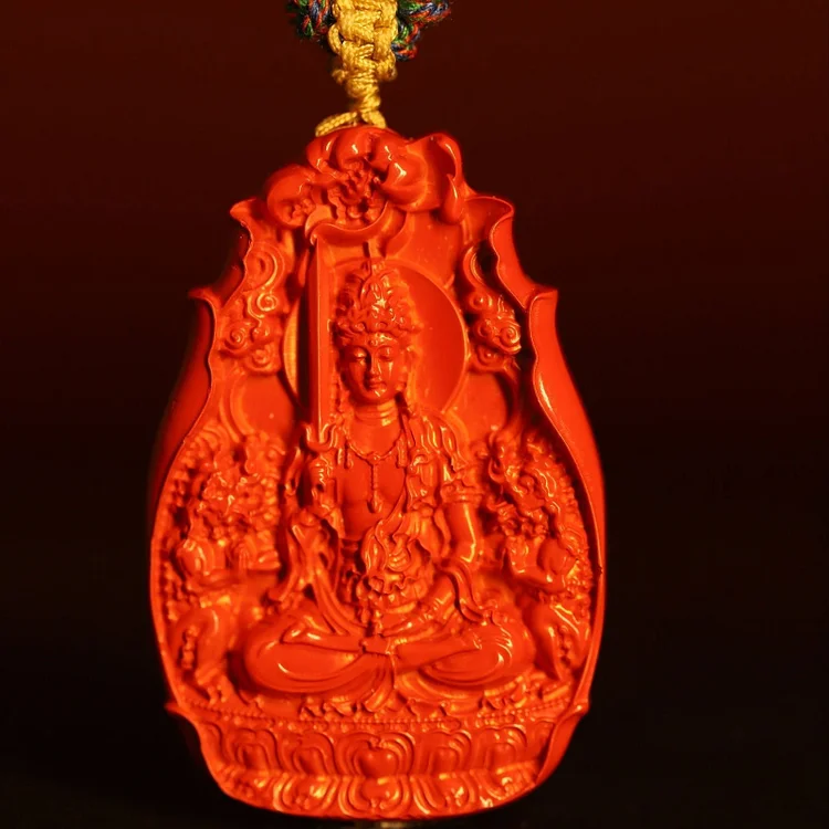 Thangka Buddha Manjushri Cinnabar Necklace - Spiritual Protection and Wisdom Enhancer