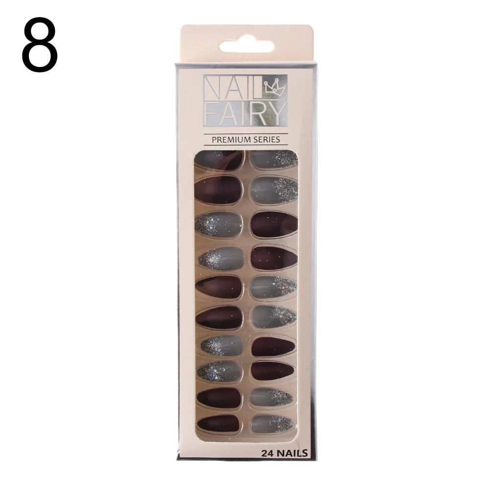 24/30Pcs/Set Reusable False Nail Tips Set Full Cover Shiny Matte Nail Tips With Designs Press On Nails Art Fake Extension Tips-Nail Inspo