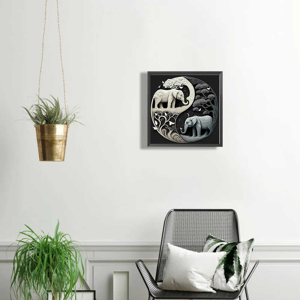 5D DIY Full Square Drill Diamond Painting Kit Elephant Yin Yang Symbol (F1289)
