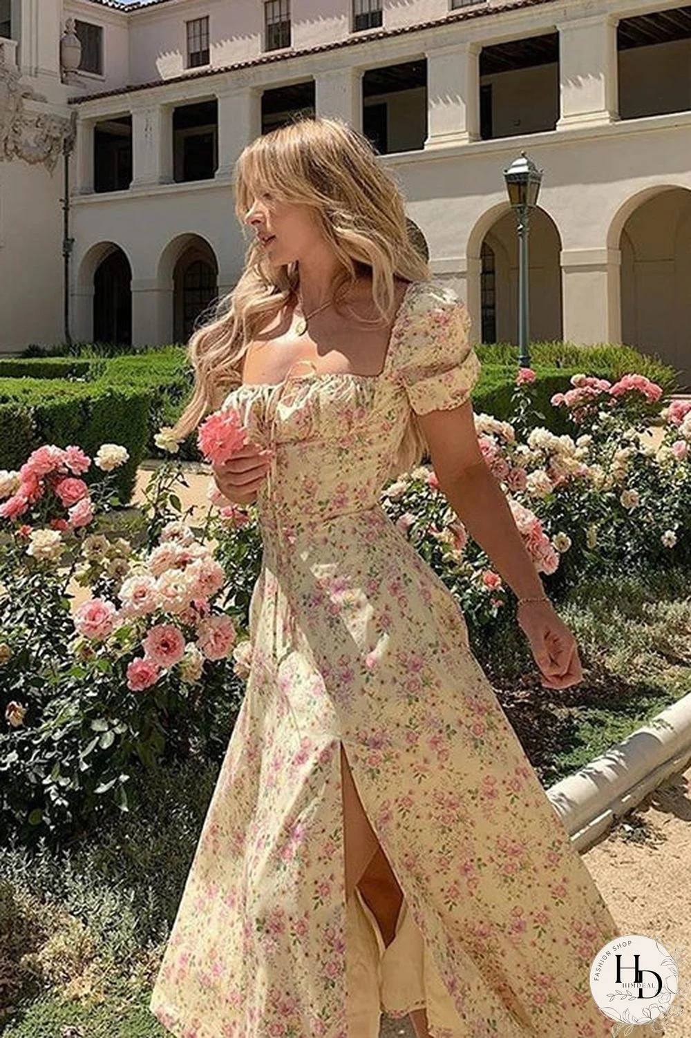 Floral Days Retro Side Slit Maxi Dress