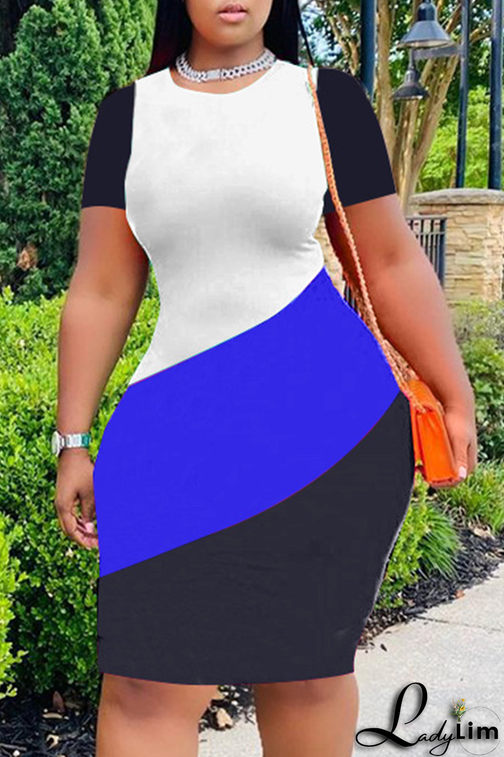 Red Fashion Striped Patchwork O Neck Plus Size Dresses