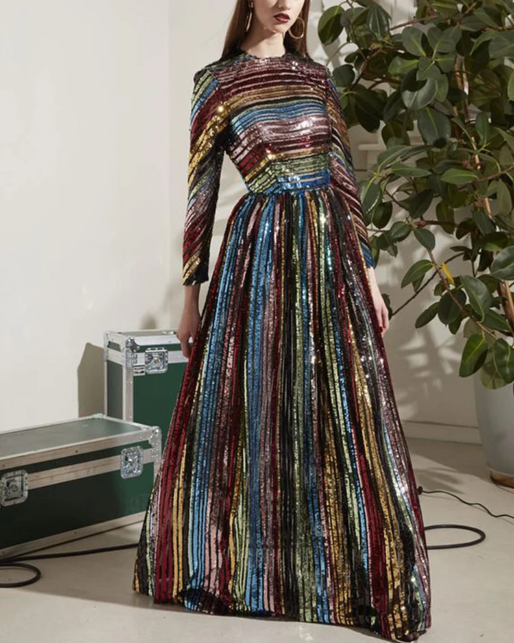 Elegant rainbow sequin gown