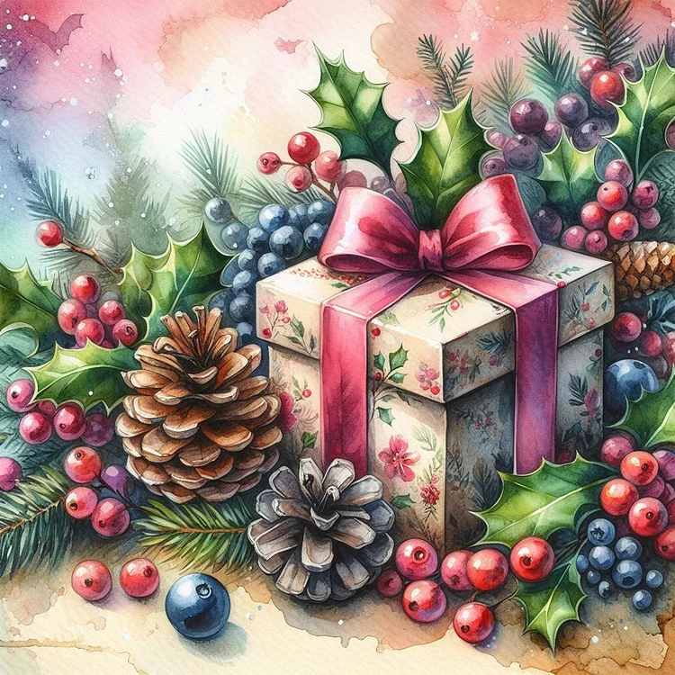 Christmas Gift Pine Tree 40*40CM (Canvas) Full Round Drill Diamond Painting gbfke