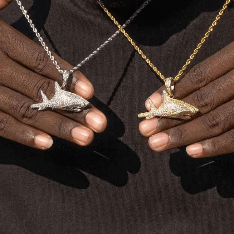 Iced Out Shark Pendant Cubic Zirconia Necklace Men Hip Hop Jewelry