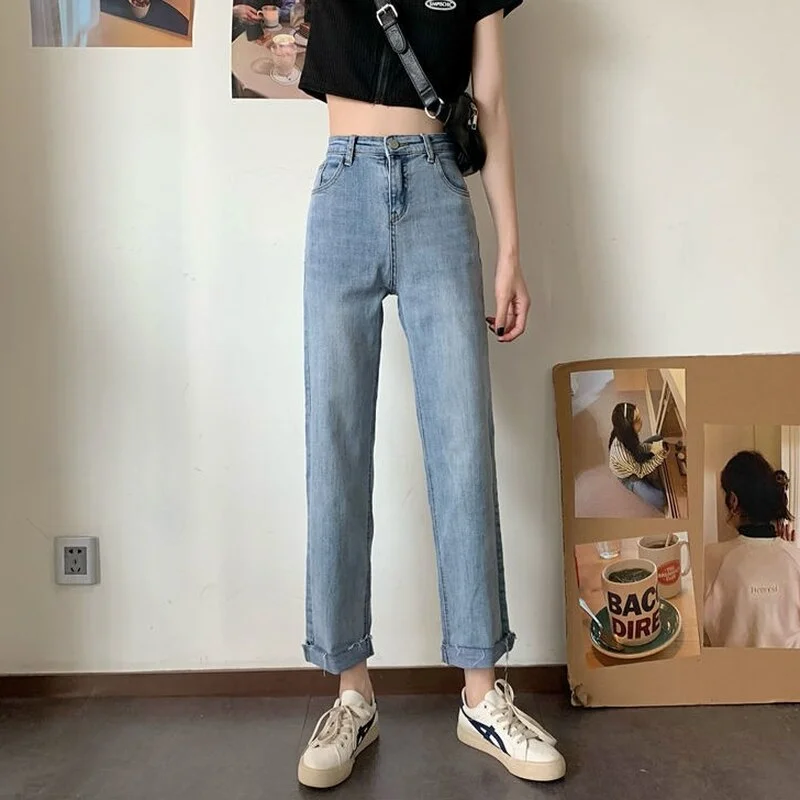 Jeans Women High Street Student Ulzzang Casual Straight Pocket Mujer De Moda Denim Trouser Female Korean Style All-match Fashion