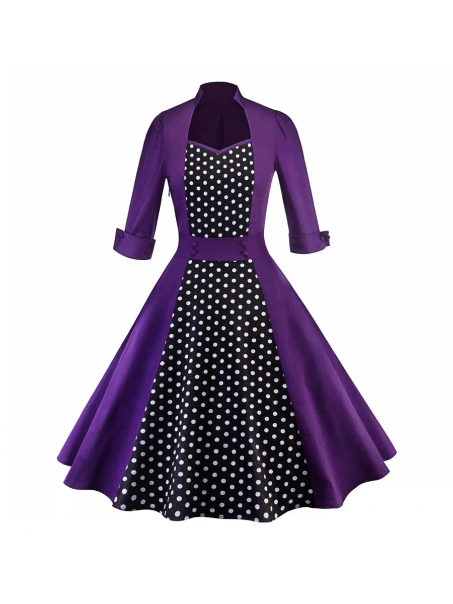 1950s Dress Retro Polka Dot Pattern Stitching Swing Dress